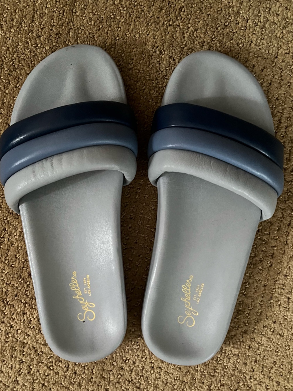 Seychelles Triple-Band blue gradient slide sandals, women’s 9, great condition